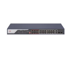 Hikvision DS-3E0326P-E(C) 24 port Unmanaged POE+ switch. Uplink: 2xRJ45 + 2xSFP. 370W budget. 300 m POE