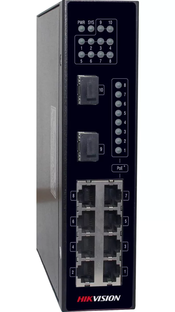 Hikvision DS-3T0310P 8 Port Fast Ethernet Unmanaged Industrial POE kommutator